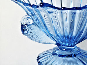 Art Deco Blue Glass Bowl, STS Abel Zabreb, Pigeon Handles, A Very Decorative Bowl