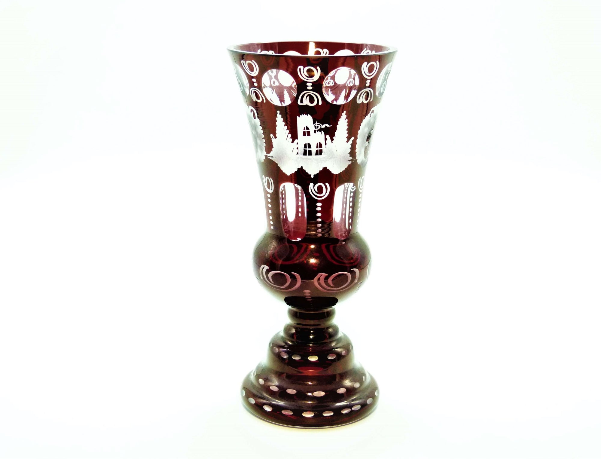 Ergermann Ruby Glass Vase, Bohemian Glass, Original Label