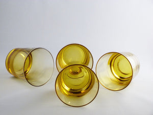 Amber Glass Drinking Glasses, Vintage Short Tumblers