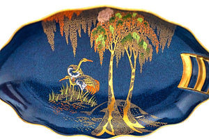 Carlton Ware Bleu Royale Bowl, "Storks" Pattern, Impressive Decorative Bowl