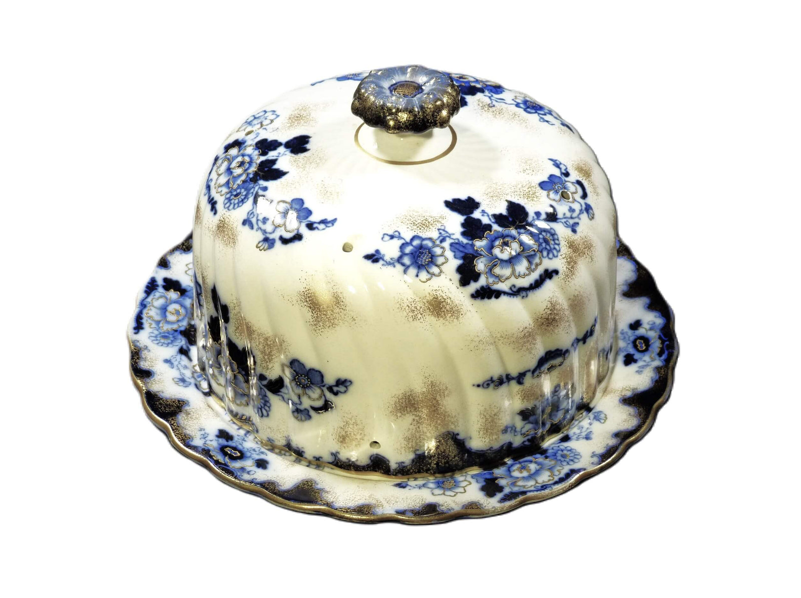 Victorian Cheese Dome, "Gresham" Bishop & Stonier, Flow Blue,1890's