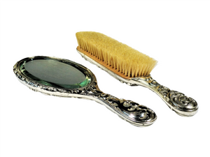 Silver Plate Brush and Mirror, Vintage Dressing Table Set, Ornate Vanity Set