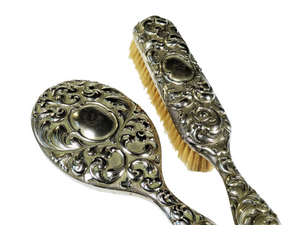 Silver Plate Brush and Mirror, Vintage Dressing Table Set, Ornate Vanity Set