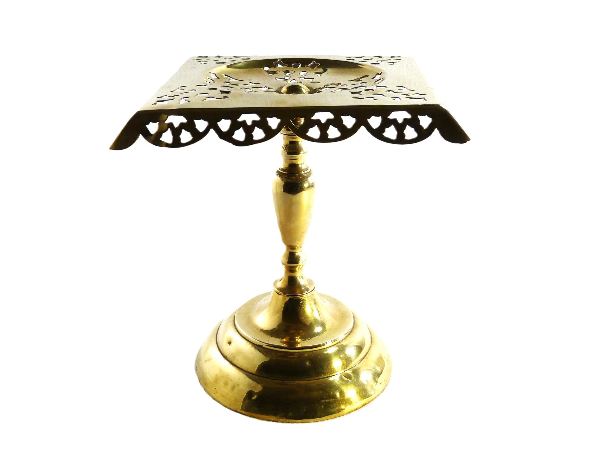 Victorian Brass Kettle Stand, Square English Hearth Trivet