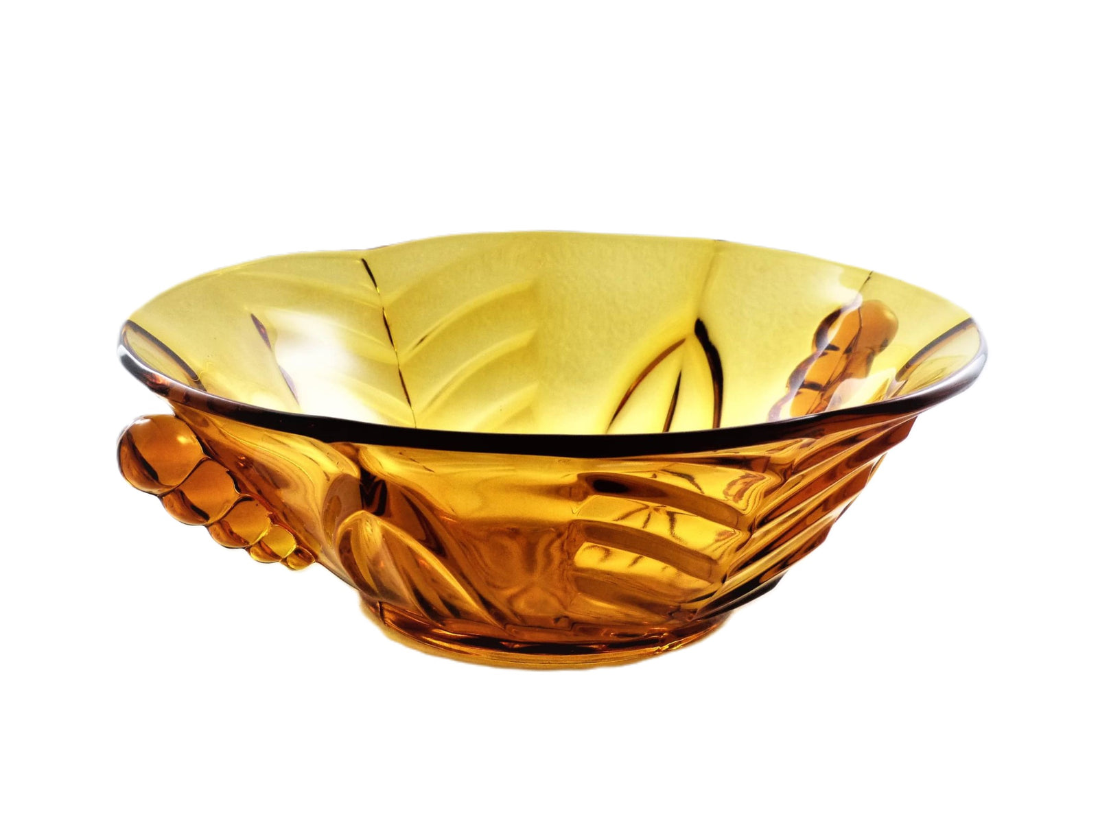 Art Deco Amber Glass Bowl, Clear Amber Glass Serving Bowl, 1940's Pressed Glass