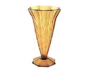 Art Deco Amber Glass Vase, Elegant Tall Fluted Vase, Slim Shape