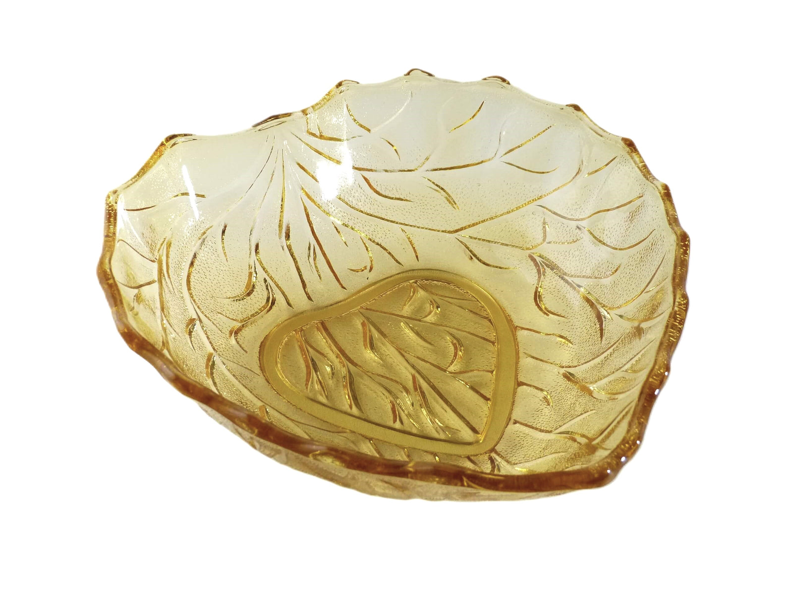 Vintage Amber Glass Bowl, Shallow Serving Bowl, 1950's