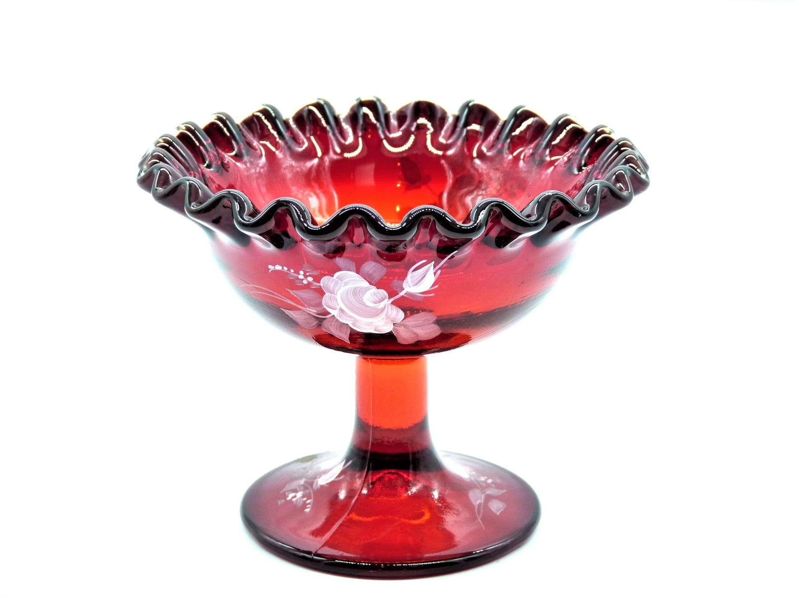 Fenton Ruby Amberina Glass Bowl, Vintage Hand Painted Bowl, Signed