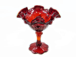 Ruby Amberina Glass Bowl, Fenton Vintage Pedestal Bowl