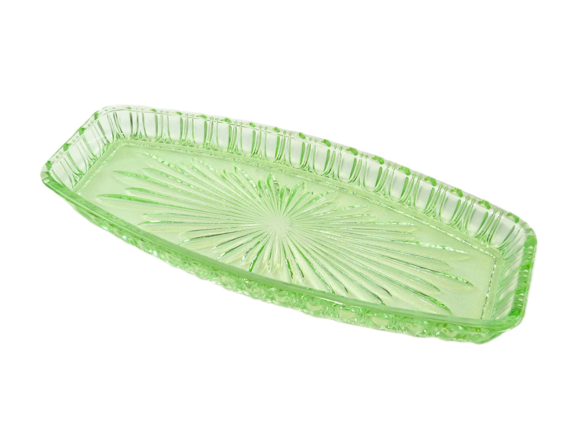 Crown Crystal Green Glass Sandwich Plate, 1930's Australian Pressed Glass