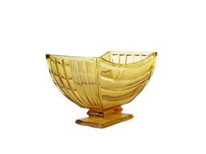 Art Deco Amber Glass Vase, Rectangular Shape, Pressed Glass
