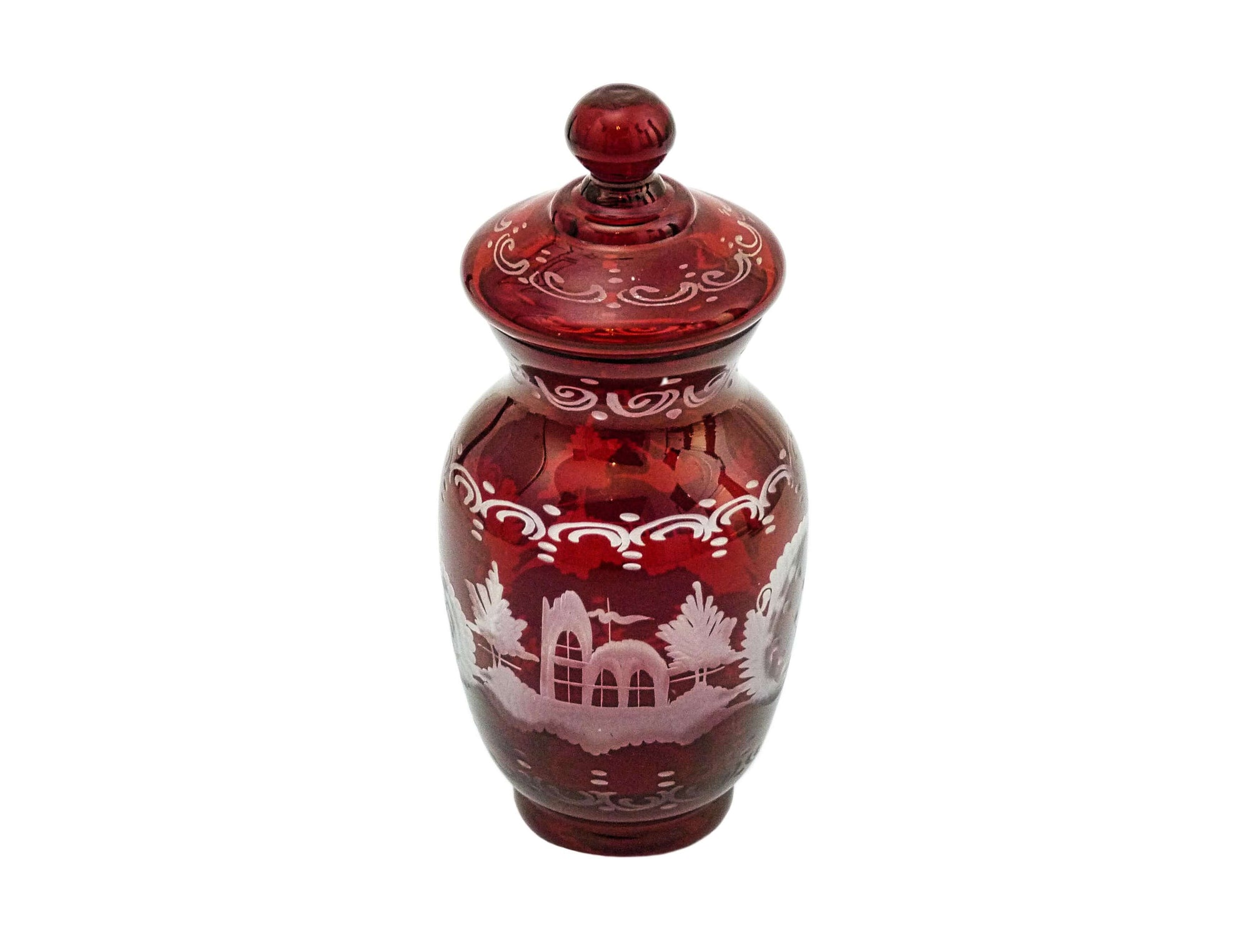 Ergermann Ruby Glass Lidded Jar, Bohemian Glass