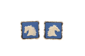 Portland Blue Jasperware Cufflinks, Vintage Wedgwood, Horse Head Cameo