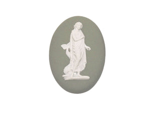 Jasperware Cameo, White on Green, 1970's, Lady with a Dolphin