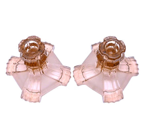 Art Deco Stolzle Pink Glass Candlesticks