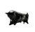 An impressive high gloss black bull, his head is down in an aggressive manner.