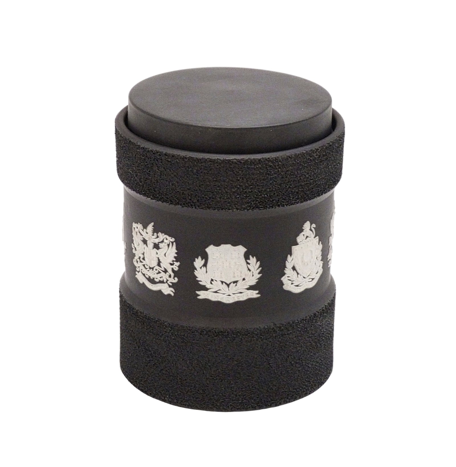 Vintage Wedgwood Black Basalt Tobacco Jar, Features Coat of Arms