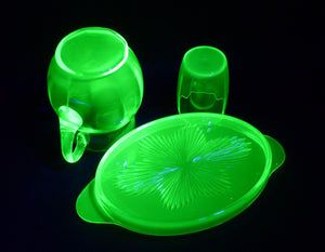 Uranium Glass Water Set, Vintage, Glows Beautifully