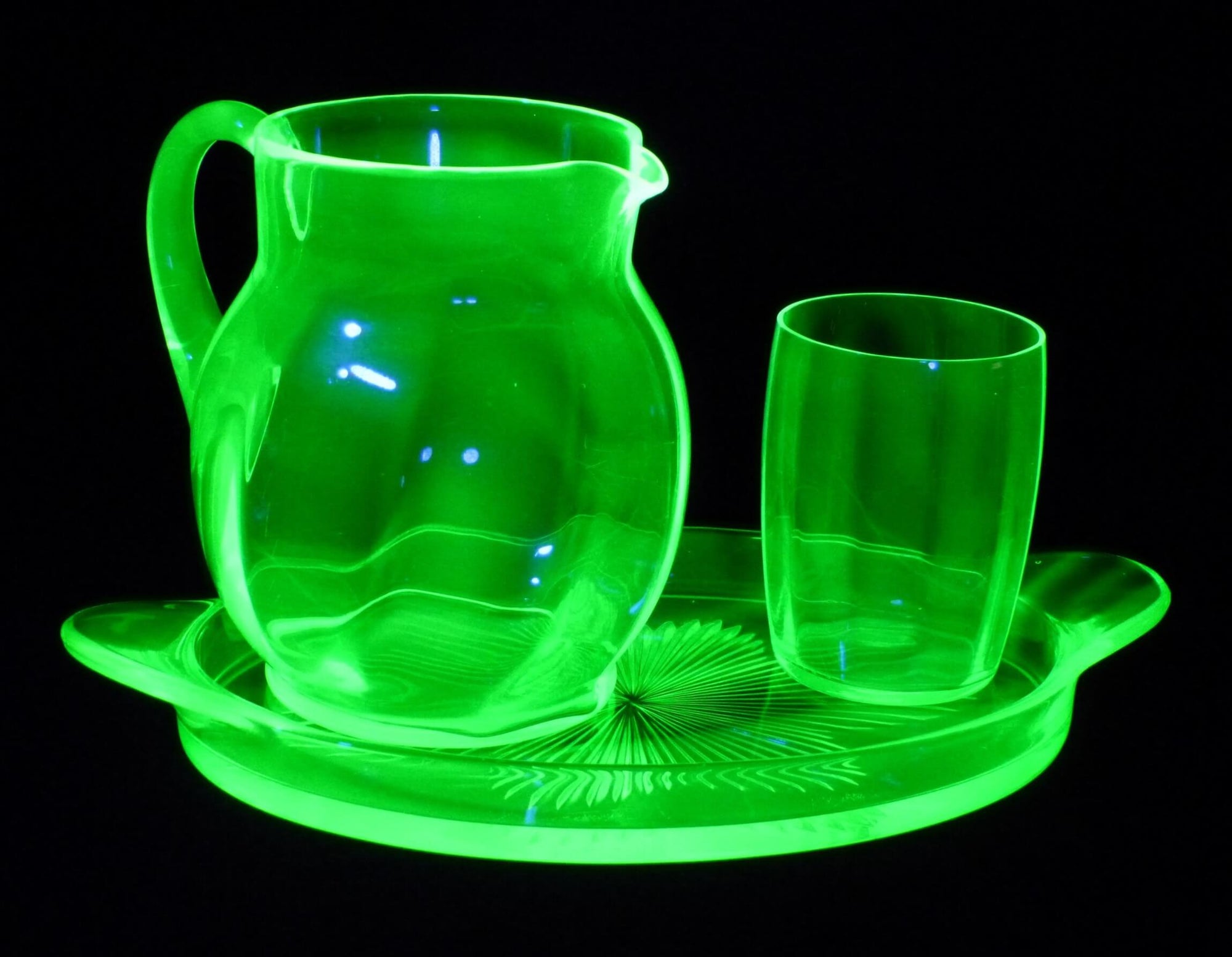 Uranium Glass Water Set, Vintage, Glows Beautifully