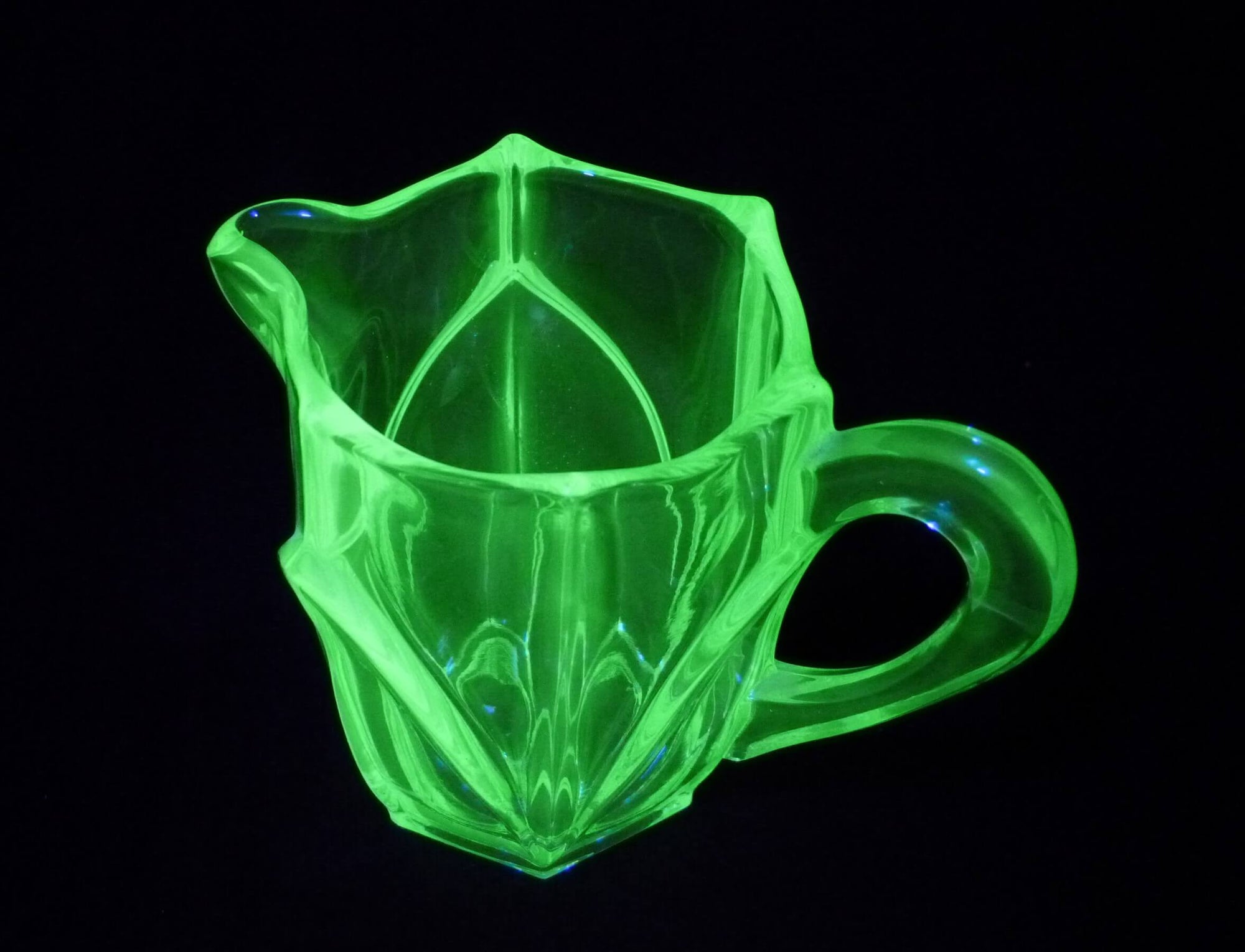 Uranium Glass Creamer, Vintage Small Jug, Glows Beautifully