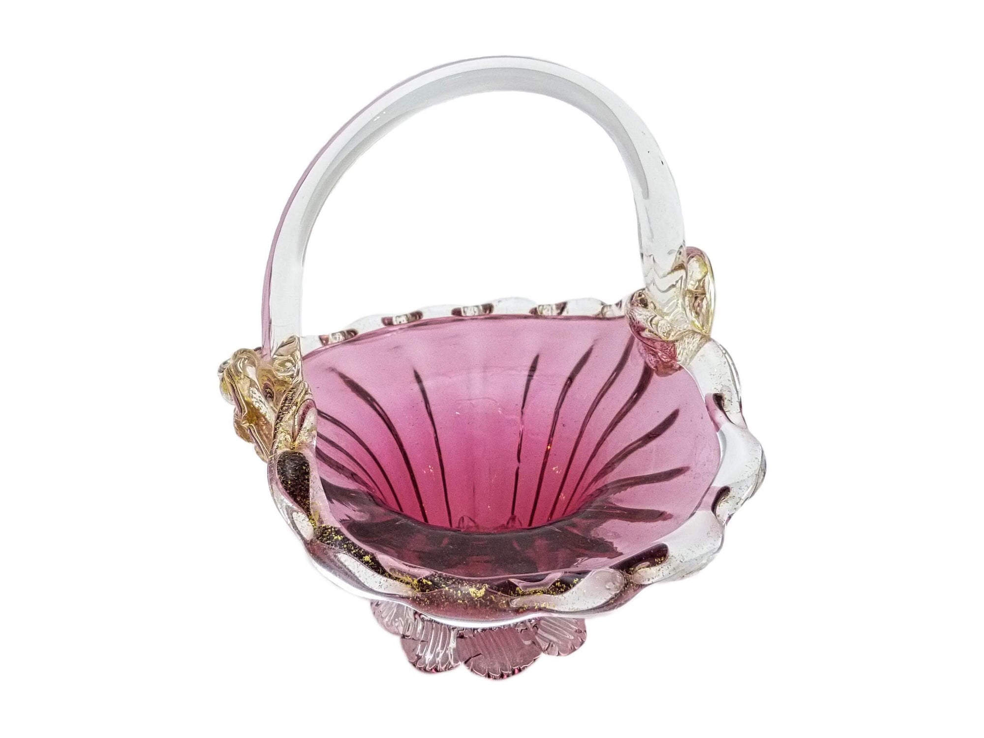 Victorian Cranberry Glass Basket, Delicate with Gold Flecks