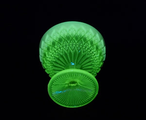 Uranium Glass Pedestal Bowl, Davidson Primrose Pearline Glass, "Prince William"