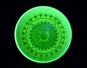 Uranium Glass Pedestal Bowl, Davidson Primrose Pearline Glass, "Prince William"