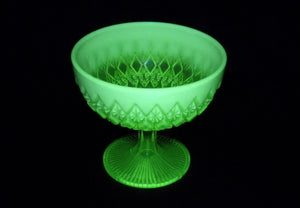 Uranium Glass Pedestal Bowl, Davidson Primrose Pearline Glass, "Prince William"