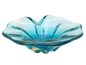 Aqua Blue Art Glass Bowl, Superb Colour, Mid Century