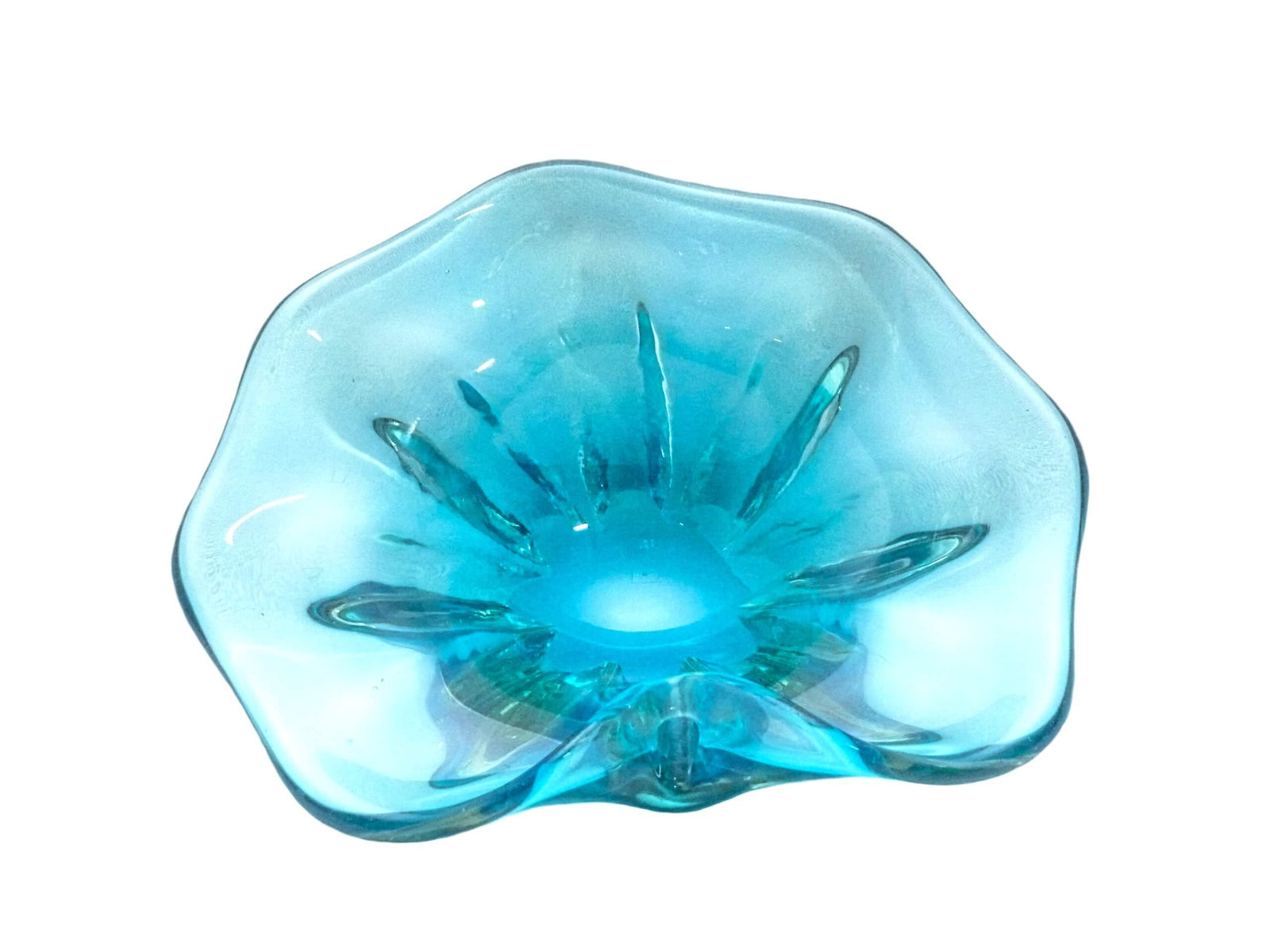 Aqua Blue Art Glass Bowl, Superb Colour, Mid-Century
