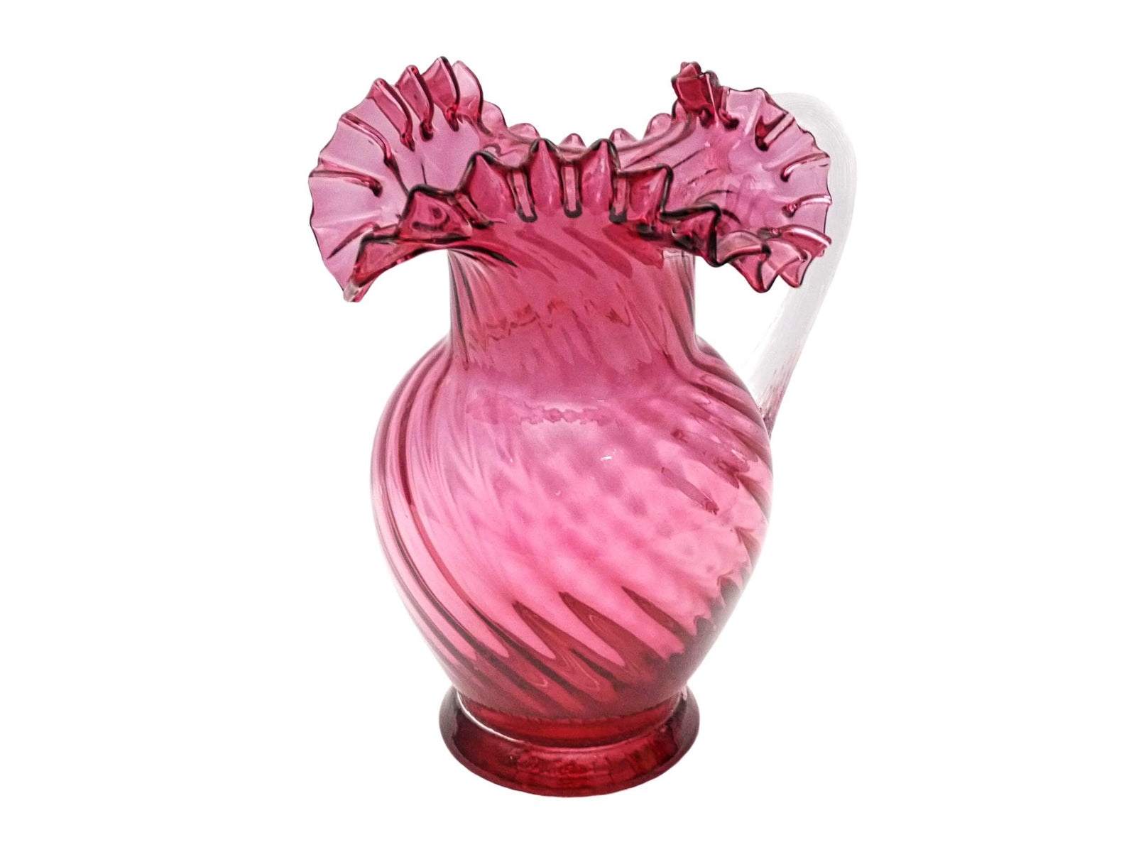 The jug has a bulbous bottom, slimmer neck widening to a magnificent frilled rim.