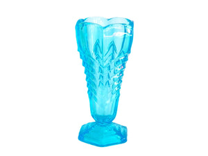 Teal Blue Art Deco Glass Vase, Davidson 'Chevron' Design, 1940's