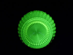 Uranium Glass Biscuit Barrel, Davidson Primrose Pearline Glass, "Lady Caroline"