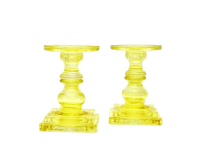 Yellow/Green Glass Candlesticks, Bright, Happy Colour