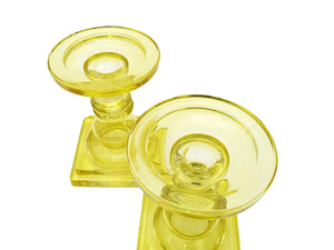 Yellow/Green Glass Candlesticks, Bright, Happy Colour