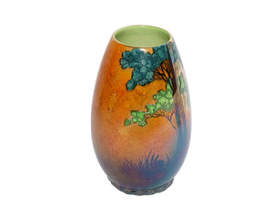 "Rabbits at Dusk" Carlton Ware Oval Vase, Orange Lustre, 1930's