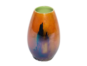 "Rabbits at Dusk" Carlton Ware Oval Vase, Orange Lustre, 1930's