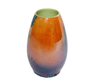 "Rabbits at Dusk" Carlton Ware Oval Vase, Orange Lustre, 1930's
