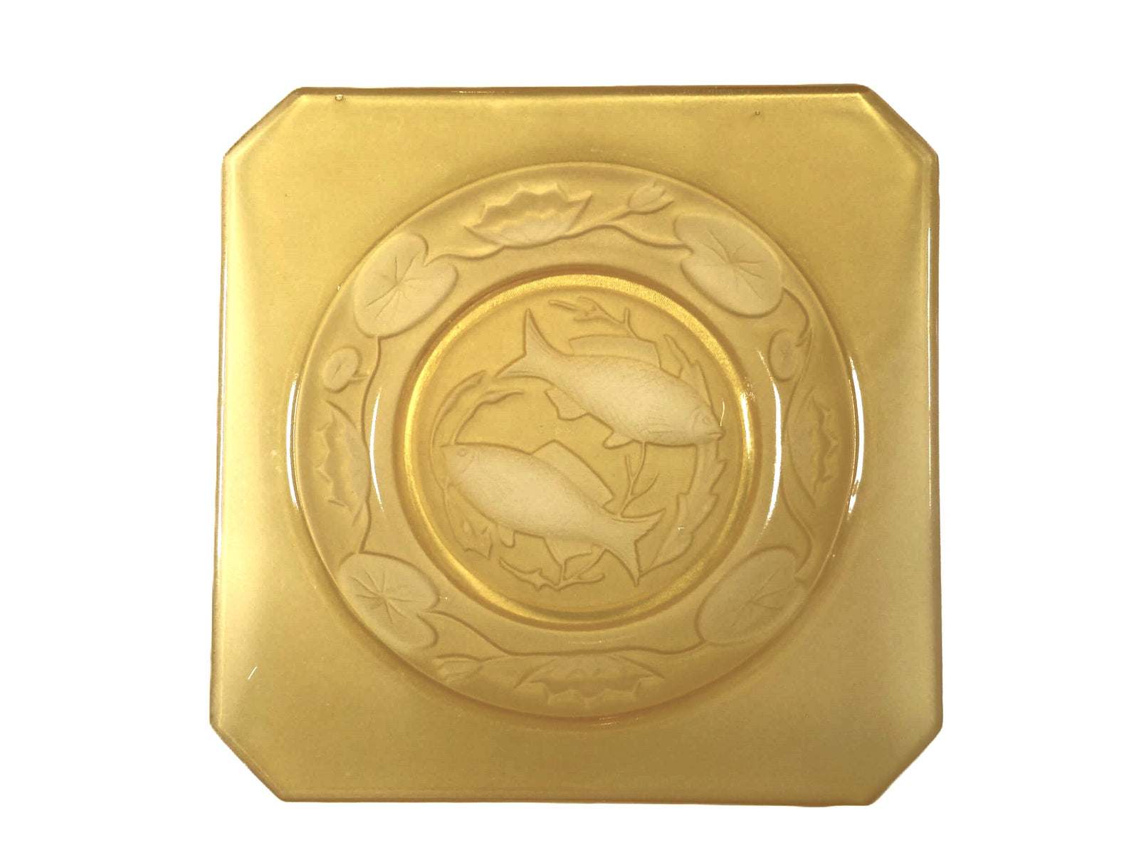 Amber Glass Decorative Plate, 1930's Bagley "Fish" Plate