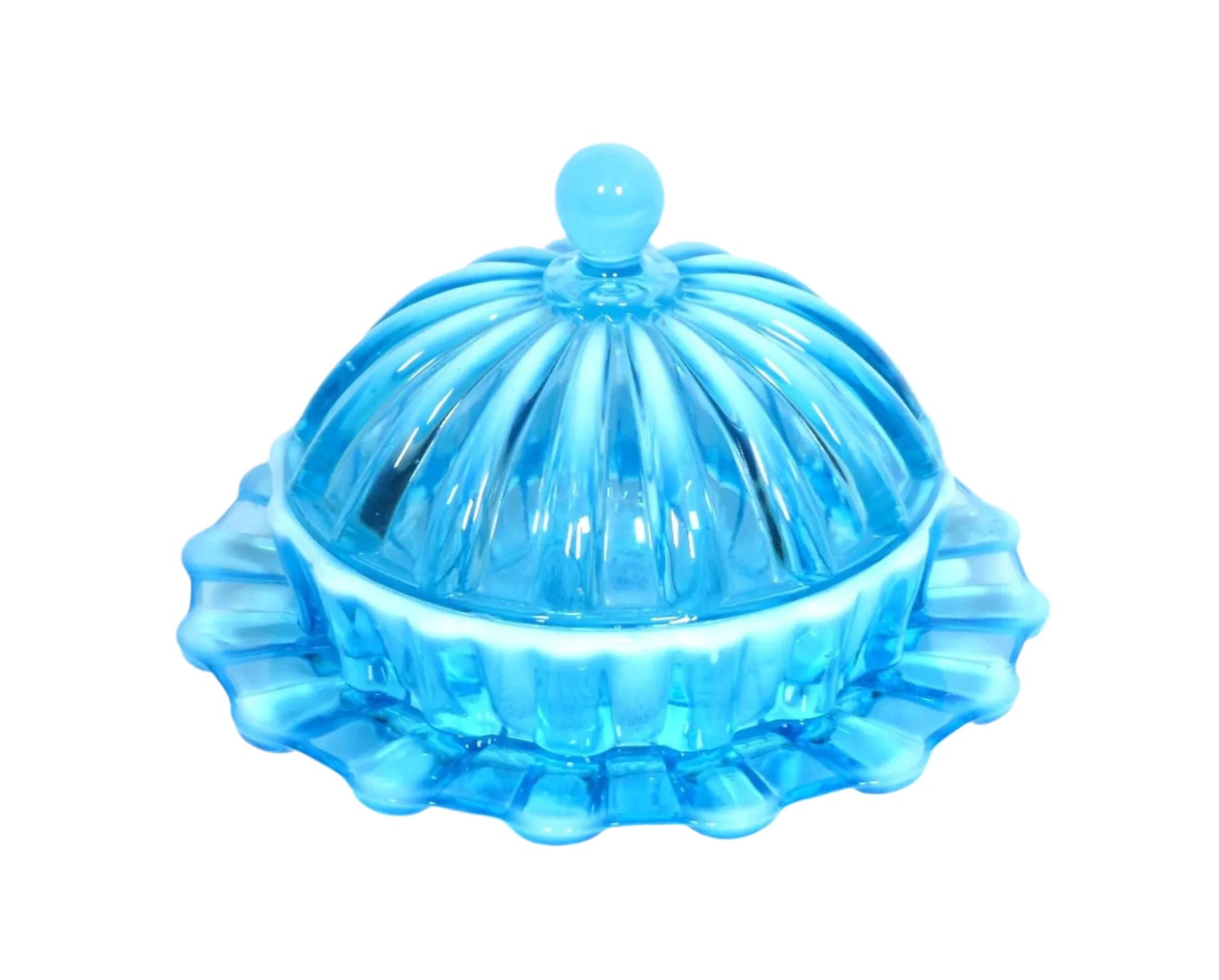 Victorian Blue Glass Butter Dish, Davidson Pearline Glass
