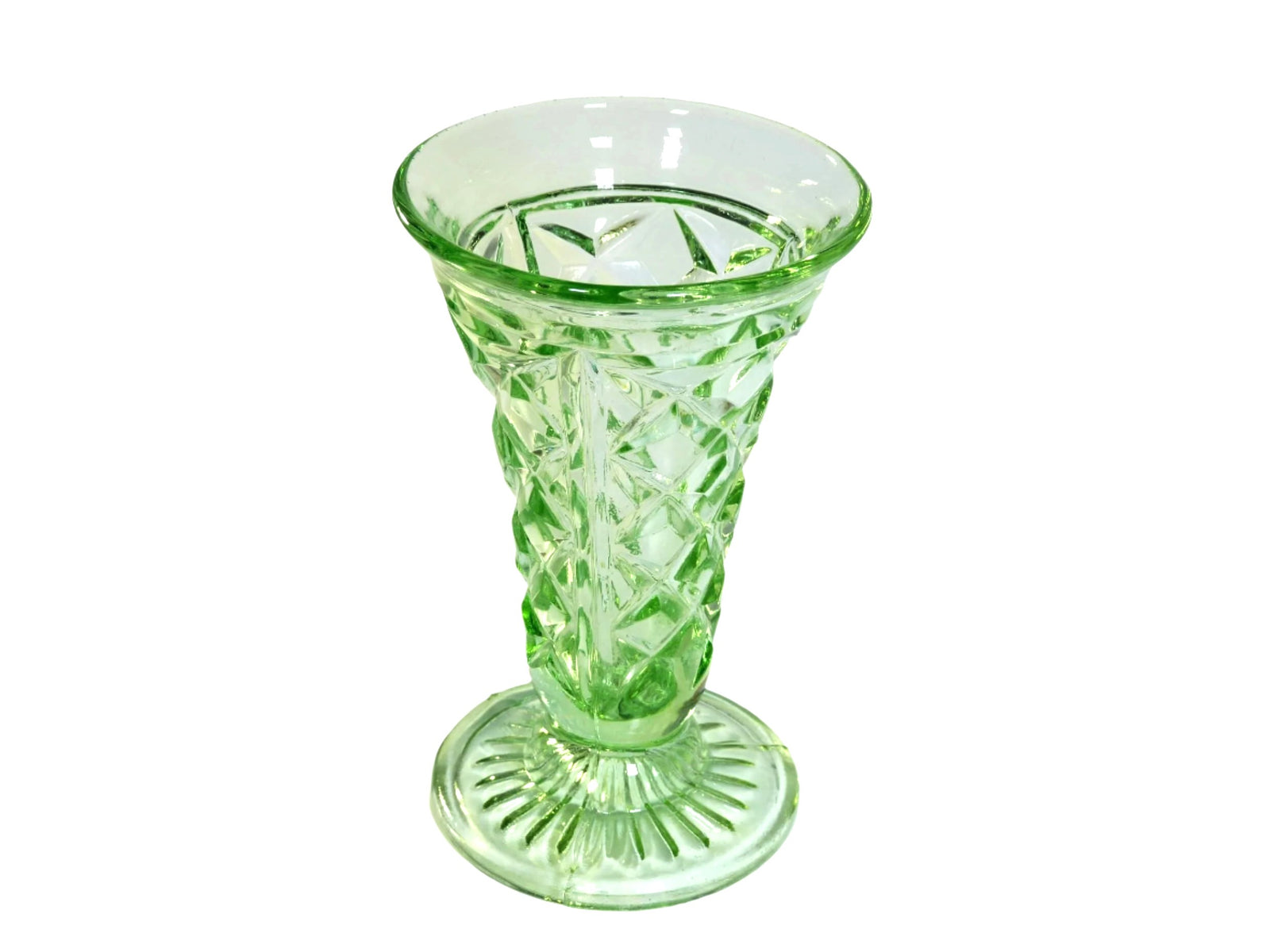 Art Deco Green Glass Vase, 1930's Crown Crystal Flower Vase