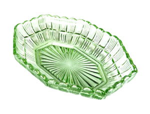 Green Glass Octagonal Bowl, Pressed Glass