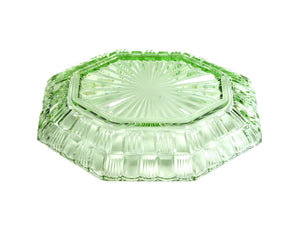 Green Glass Octagonal Bowl, Pressed Glass