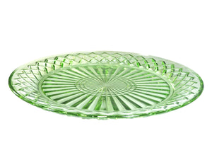 Green Glass Round Serving Plate, Diamond Pattern, 1930's