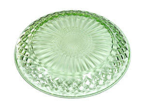 Green Glass Round Serving Plate, Diamond Pattern, 1930's