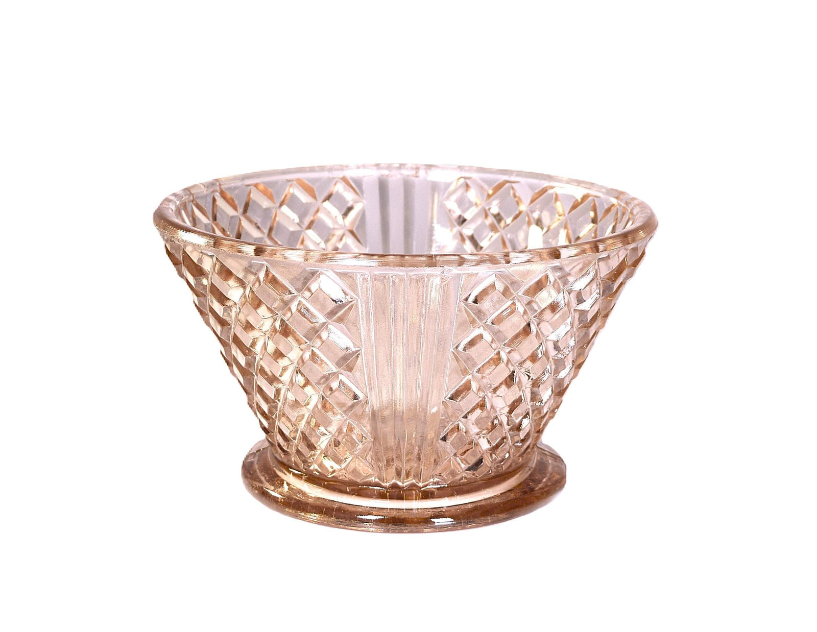 Pink Glass Small Bowl, Diamond Cut Design, Pressed Glass