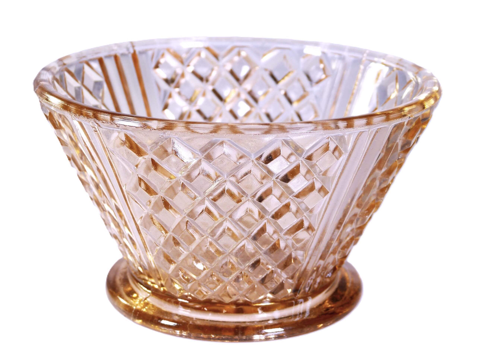Pink Glass Small Bowl, Diamond Cut Design, Pressed Glass