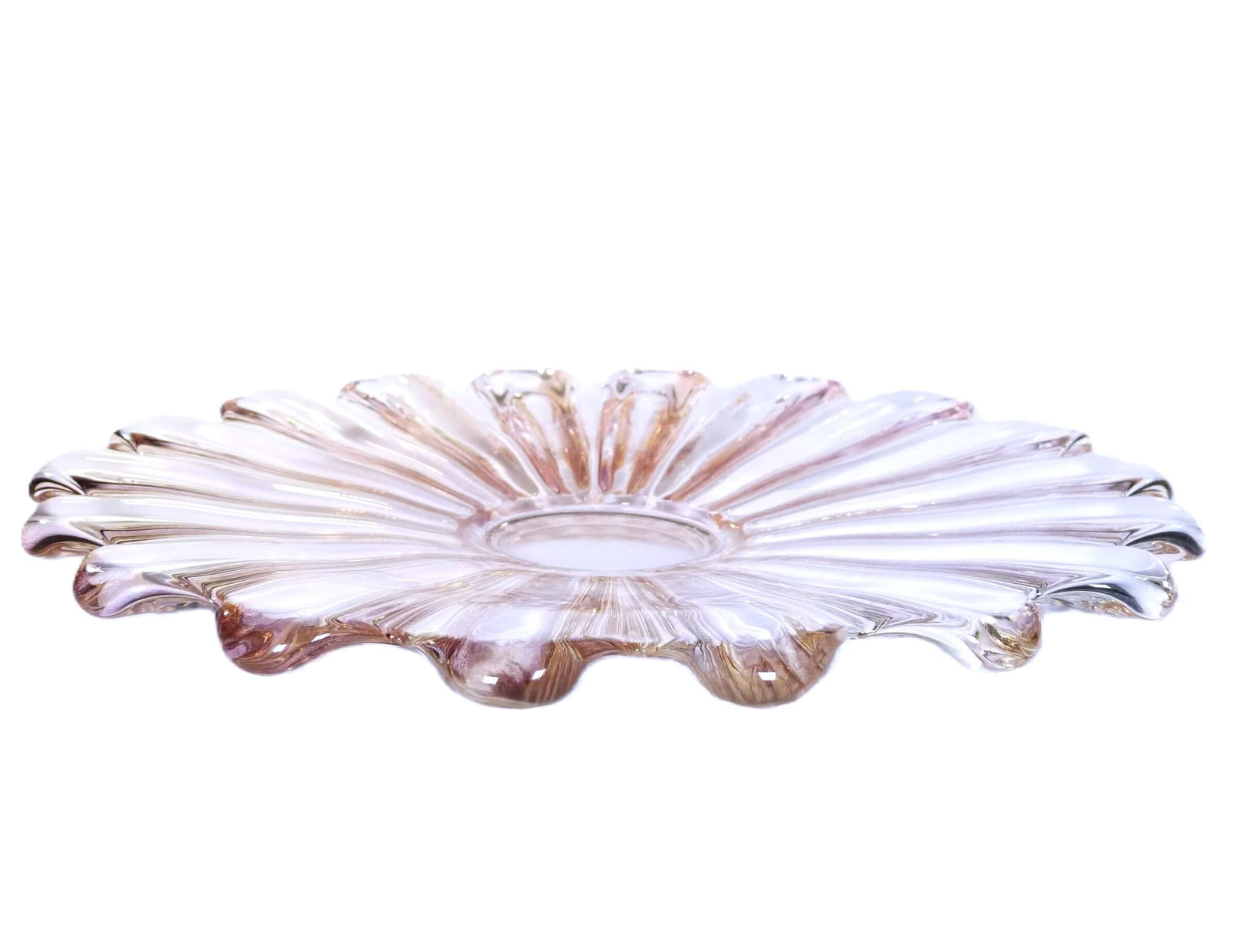 Pink Glass Daisy Shaped Serving Plate, Vintage Glass