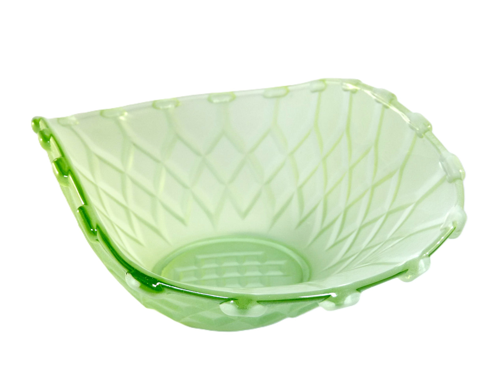 Vintage Green Frosted Glass Bowl, Attractive Centrepiece