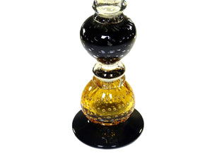 Amazing Amber and Black Art Glass Candlestick, Vintage Glass